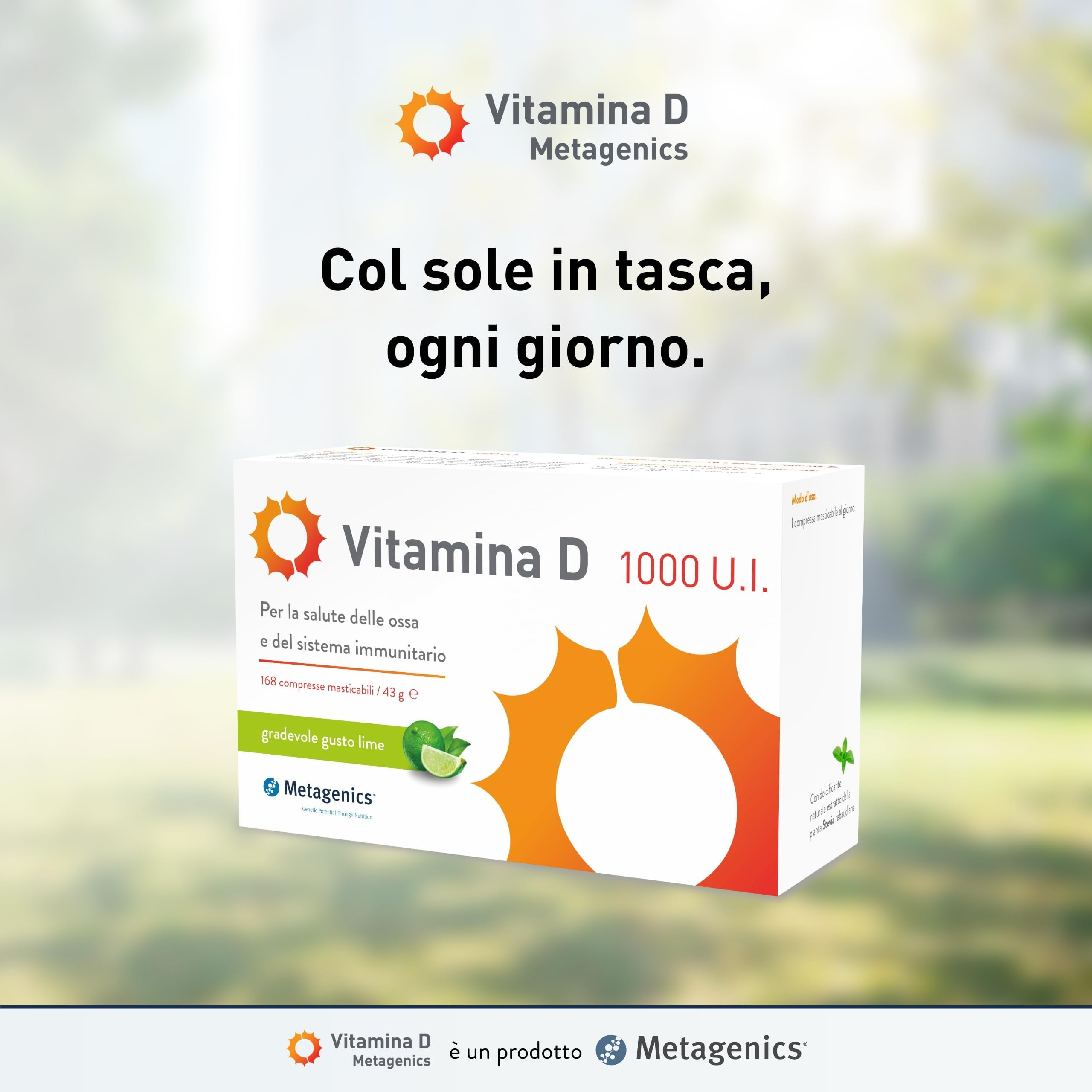 Metagenics Vitamina D 1000 U.I. - Integratore Sistema Immunitario - Per la Salute delle Ossa - 168 Compresse Masticabili