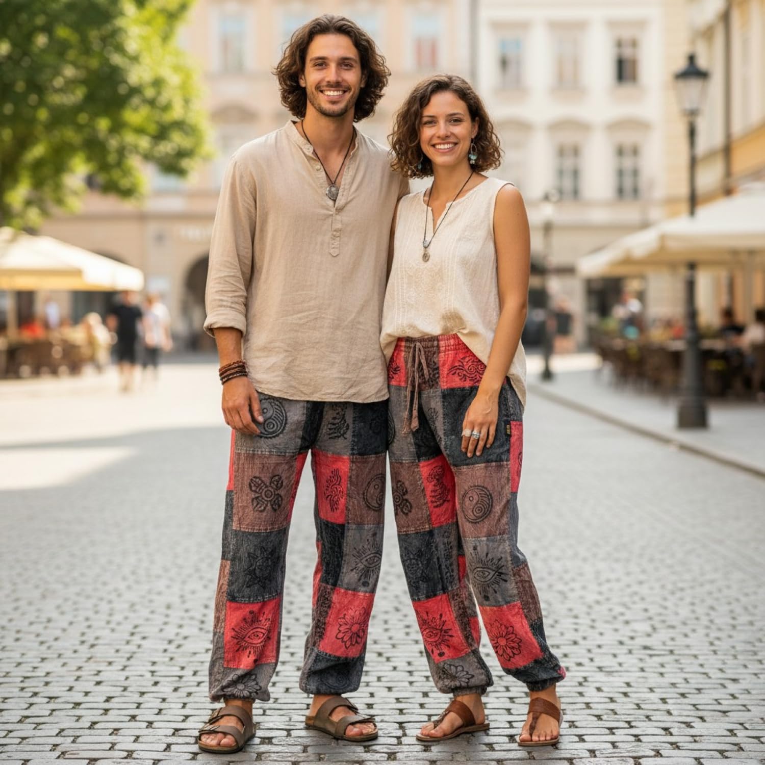 GURU SHOP Patchwork Stonewash Pantalon de yoga unisexe en coton Goa pour homme