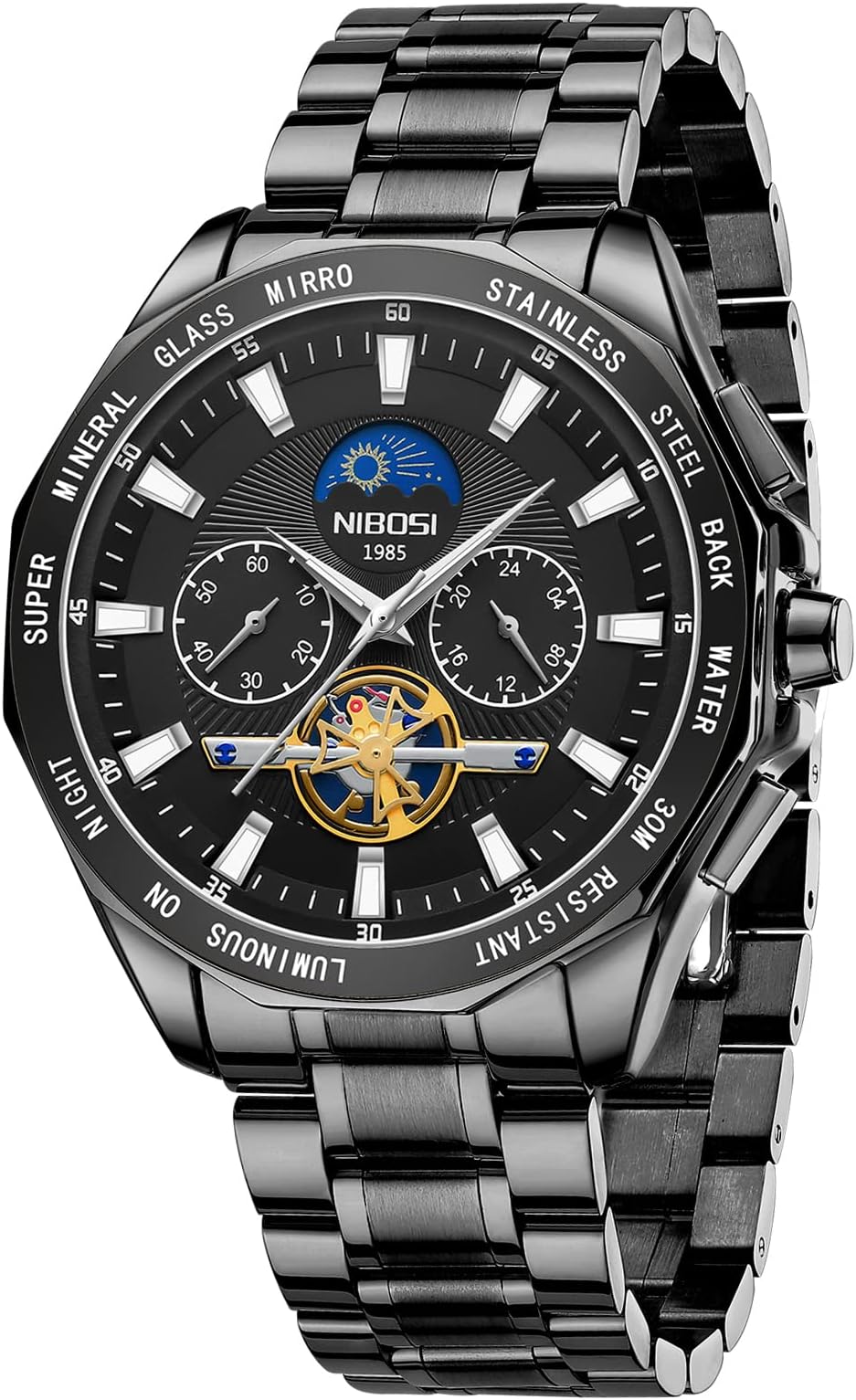 NIBOSI Men's Watches Analog Chronograph Quartz Gold Watches for Men Business Waterproof Military Stainless Steel Wrist Watches Date Calendar