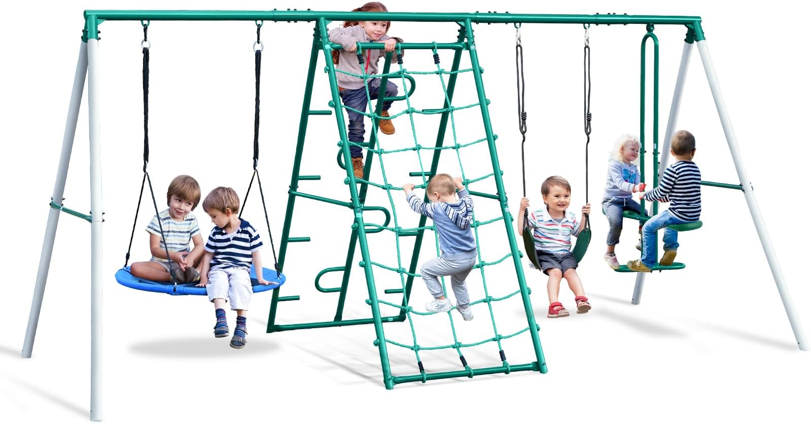 Hapfan Swing Sets for Backyard with Saucer Swing,Belt Swing,Glider,Climbing Rope,Climbing Ladder