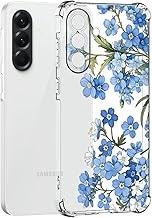 Case Compatible with Samsung Galaxy A56 5G, Protective Shockproof Silicone Case with Flower Design Soft Anti-Scratch Transparent Protective Cover, Blue Flower