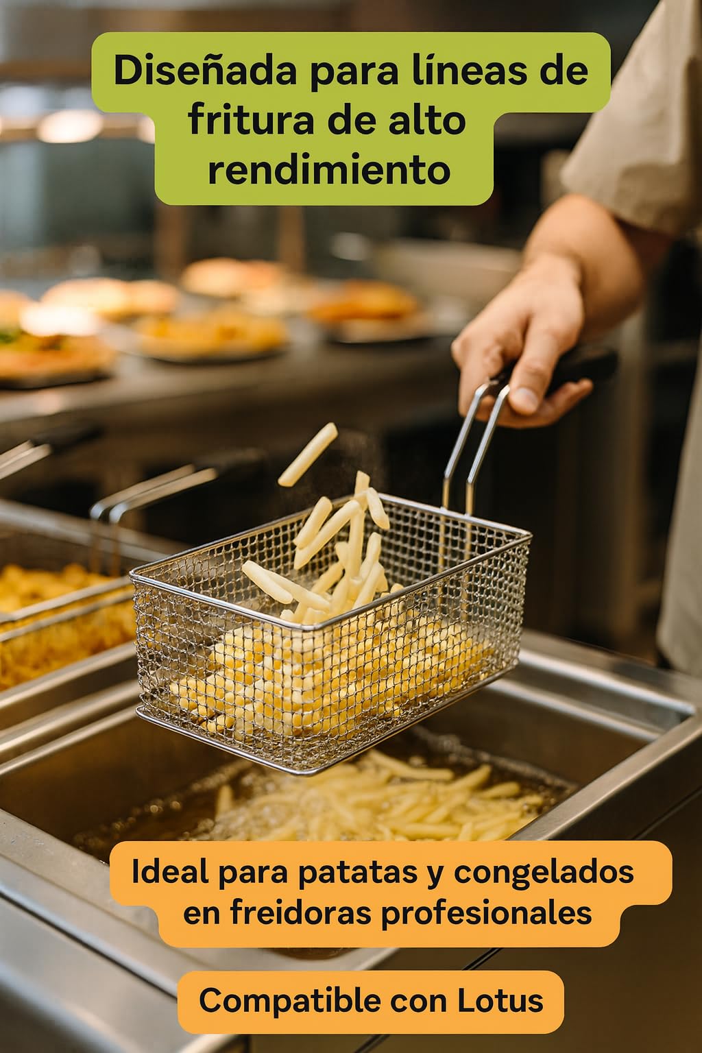 CubetasGastronorm ® Cesta Freidora Industrial Acero Cromado 200x270x110mm Compatible con Lotus Repuesto para Freidora Profesional Gas Eléctrica Hostelería