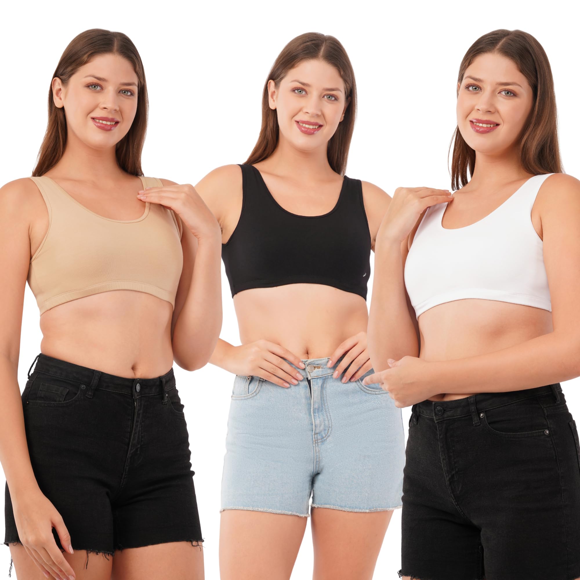 Lumeva Sports Bra for Teenager, Girls Cotton Non-Padded, Non-Wired with Regular Strap Double Layered Full Coverage Workout Gym Yoga Beginner T-Shirt Bra-image-38