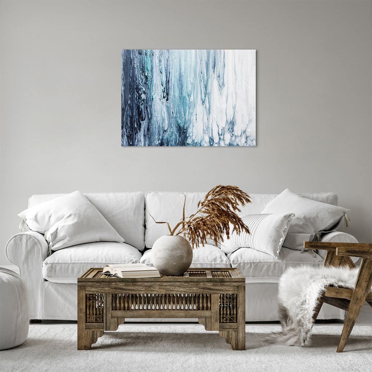 Abstrakte Ozean Leinwand-Wandkunst – 50x100 Cm, Fertig Zum Aufhängen, Modernes Gemälde Für Wohnzimmer & Büro
