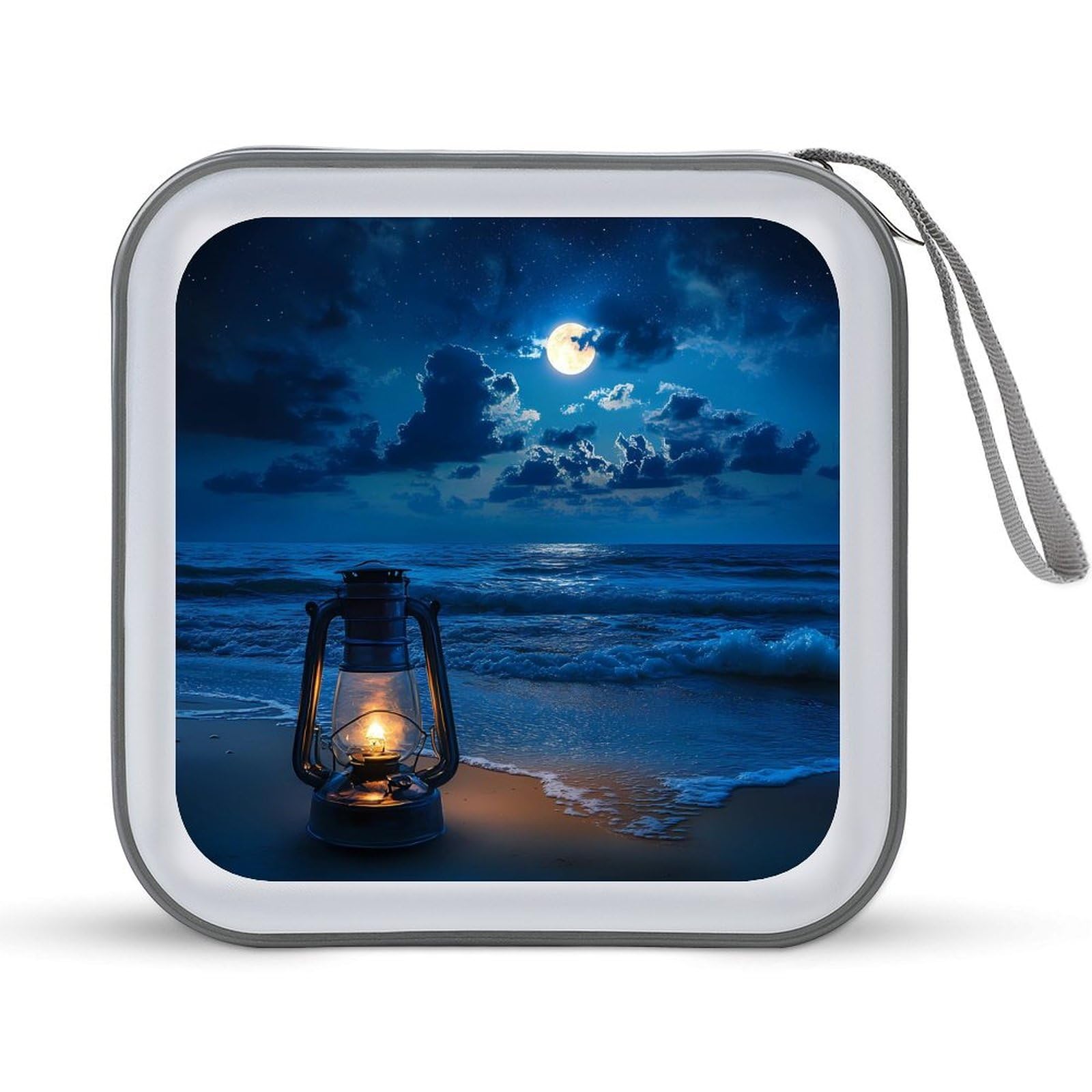 Lamp Moon And Beach Print CD Case Plastic DVD Case Holder Wallet Disc Storage Organizer for Car Travel