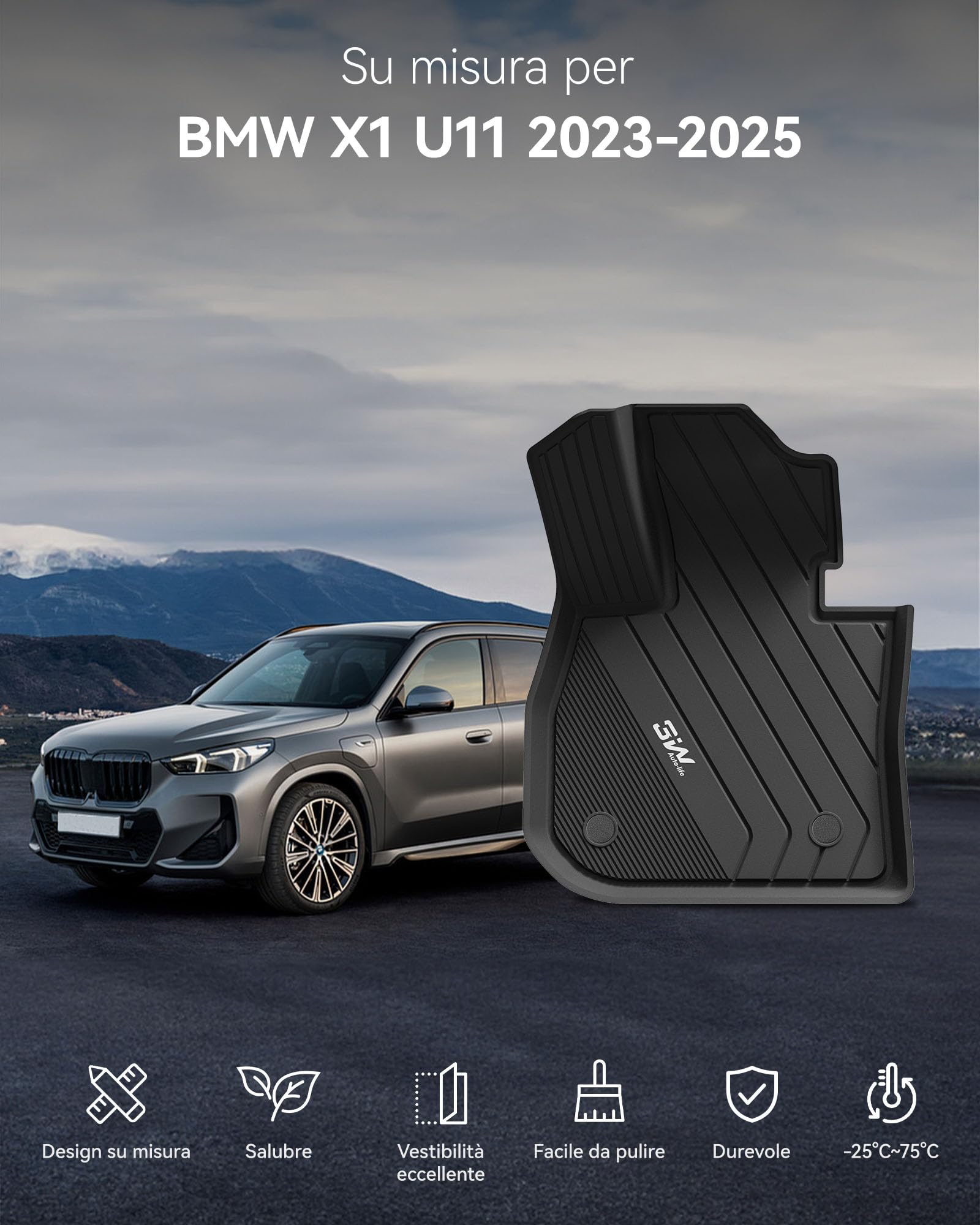 3W Set 4 di Tappetini per BMW X1 U11 2023-2026 in Thorex™ e Tappetino per Bagagliaio su Misura, Facile da Pulire Tappeti per Auto Resistente e Tappeto Bagagliaio Antiscivolo per BMW X1 U11