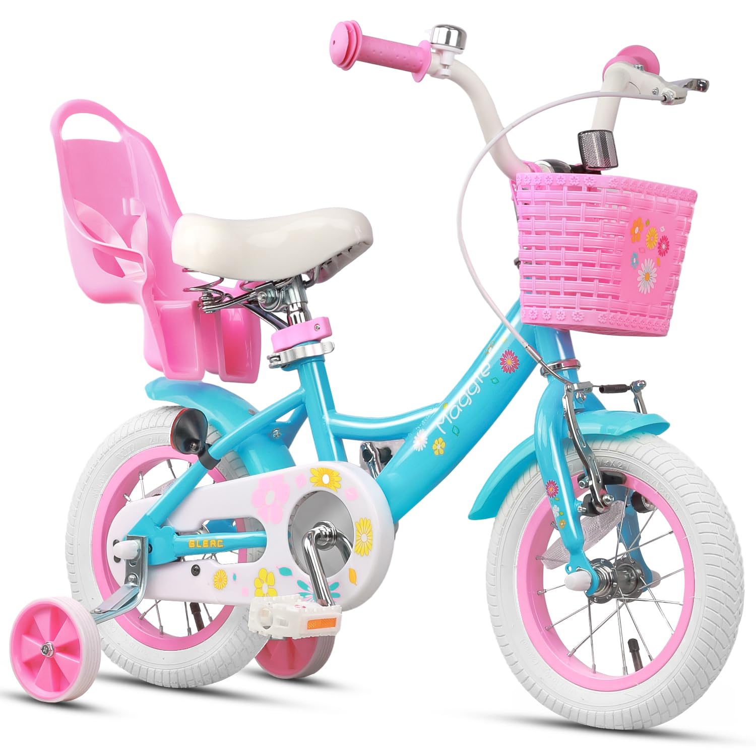 Glerc Maggie Girls Bike, 12-20 Inch Kids Bike for 2-13 Years Old Children, Princess Style Kids Bicycle with Doll-Seat & Basket & Training Wheels, Multiple Colors