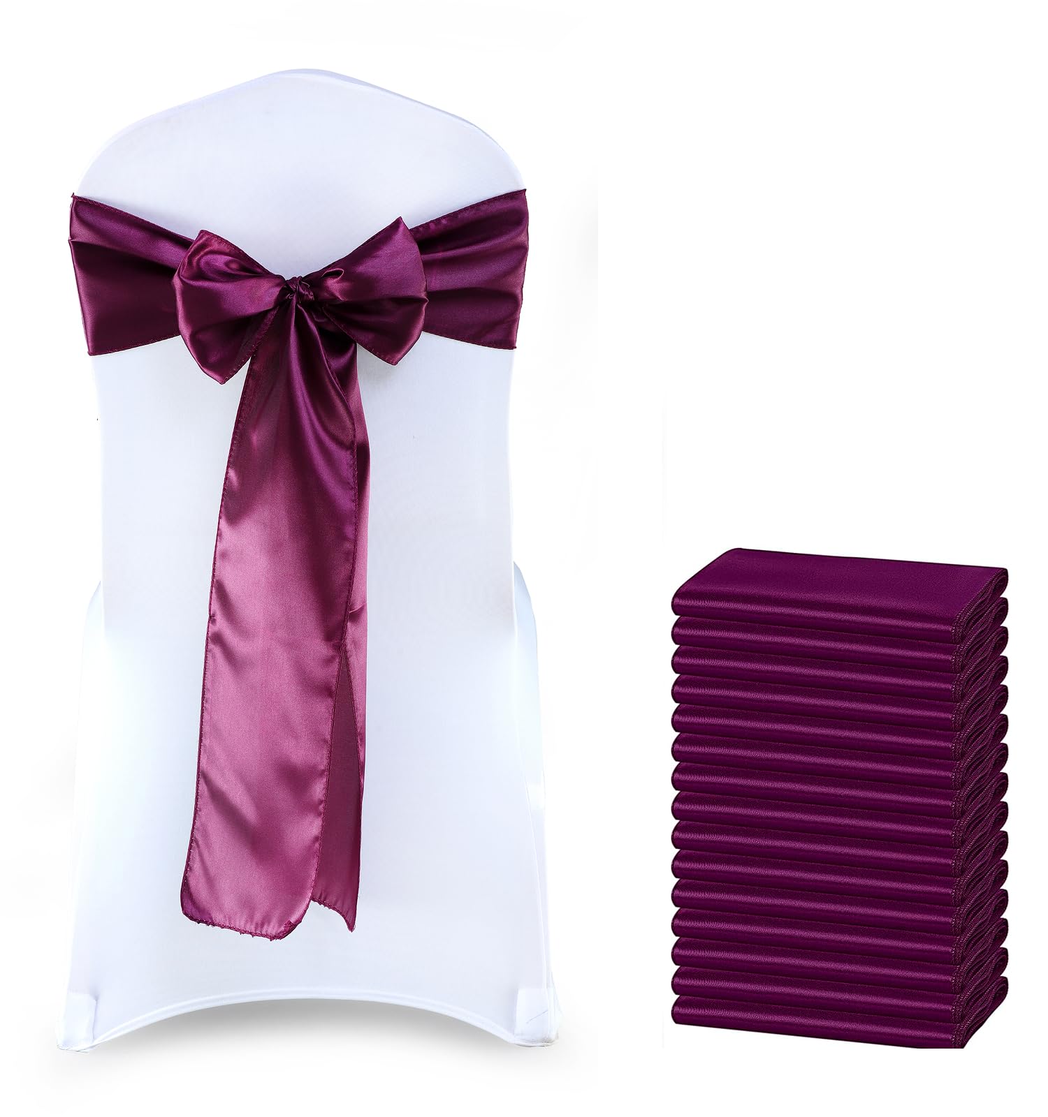 VDS Satin Chair Sashes Chair Cover Back Tie Sateen Bows Ribbon for Wedding Birthday Graduation Engagement Ceremony Event Party Banquet Venue Hotel All Dining Chair Decoration (50PC) (Eggplant) — image 1