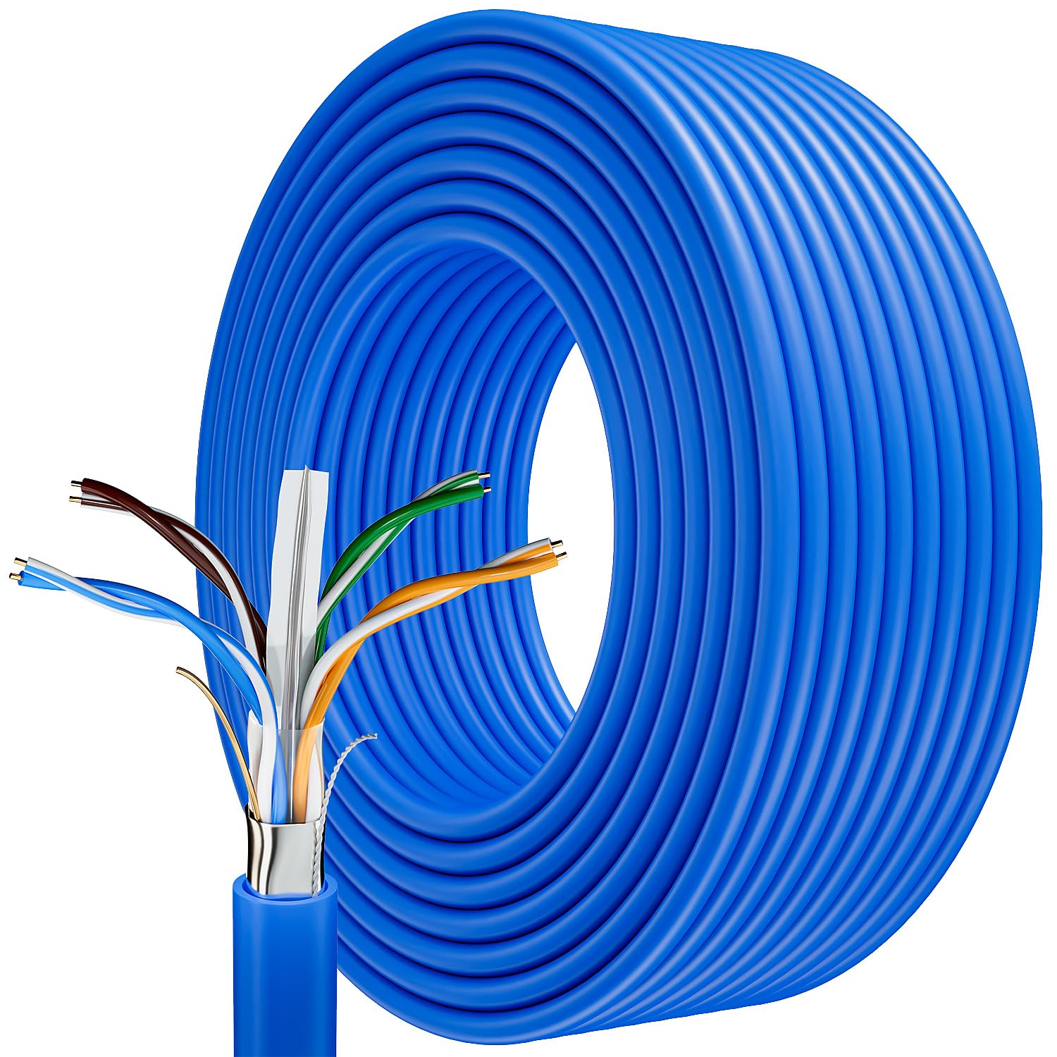 MEIPEK Cat6a Cable Ethernet 60 Metros, Cable de Red Gigabit Alta Velocidad | 1Gbps 500MHz Cables Internet, FTP Blindado Azul Largo Granel Cables LAN para Rúter Switch Módem PS5