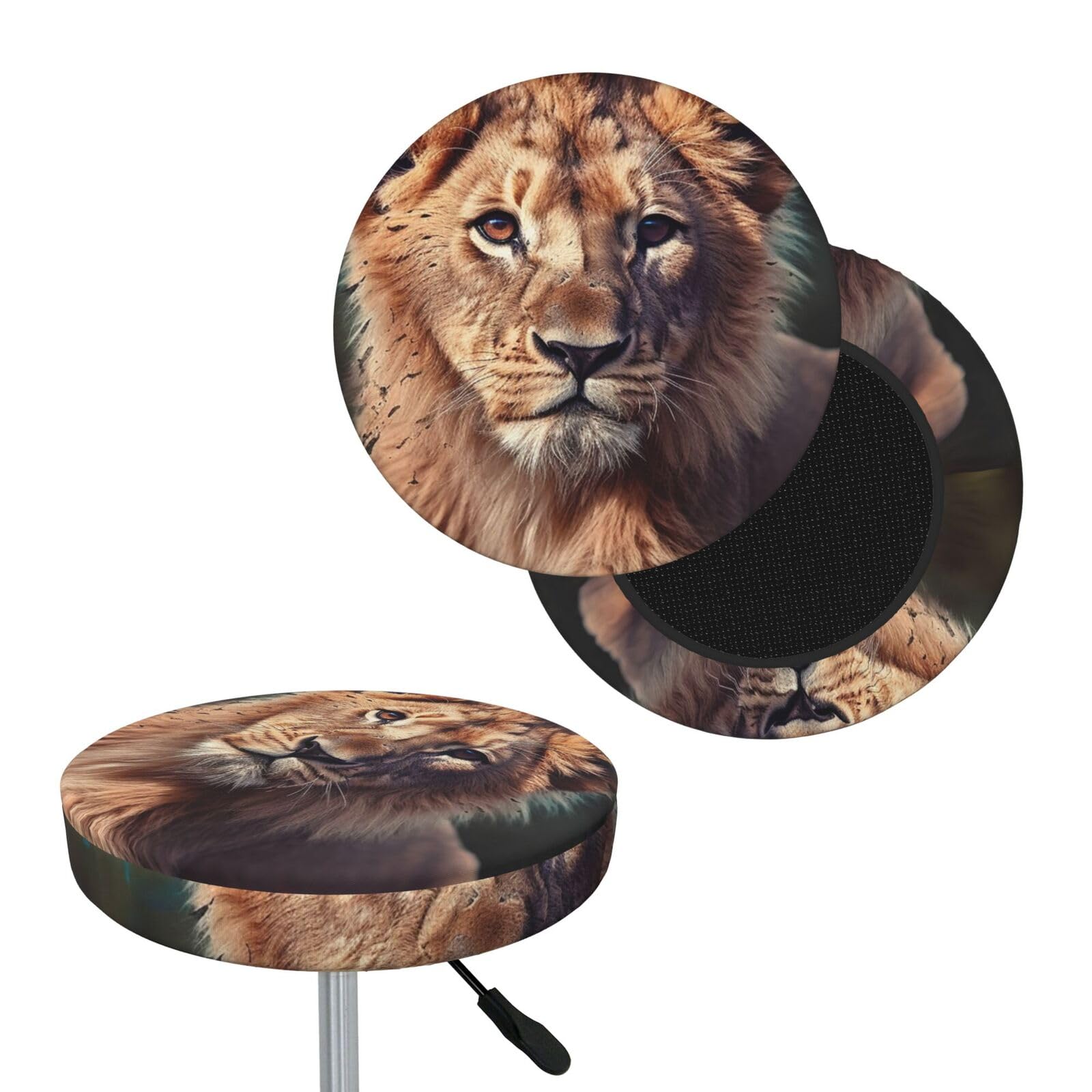 FodPand Art Lion Bar Stool Cover Round Elastic Stool Cushion Covers Washable Bar Stool Chair Slipcover Stretch Stool Seat Covers for 12-14 Inch Chair