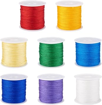KISSITTY 8 Rolls Satin Nylon Cord String for Bracelets,Chinese Knotting Nylon Cords Beading Thread Macrame Trim Cord for Jewelry Making Bracelet Necklaces Rattail Macrame Kumihimo Chinese Knot Craft