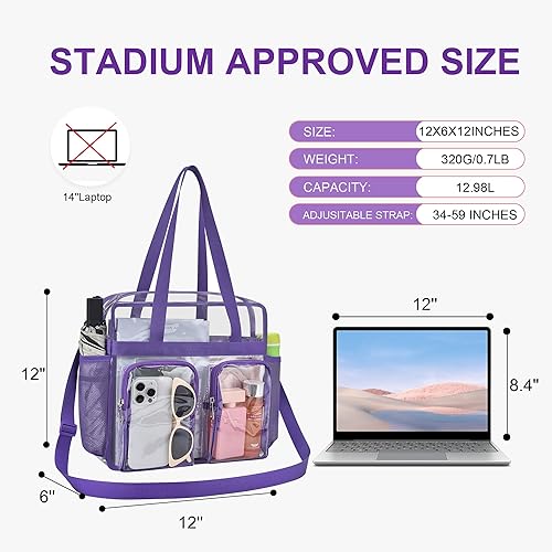 Vista 423 de Oraben Bolsa transparente transparente aprobada para estadios de 12 x 6 x 12 pulgadas, bolsa de estadio para trabajo, juegos deportivos, gimnasio