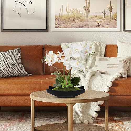 Miniatura 44 de Briful Orchids Flores artificiales de 15 pulgadas, orquídea Phalaenopsis blanca con macetas plateadas, planta de orquídea sintética de tacto real