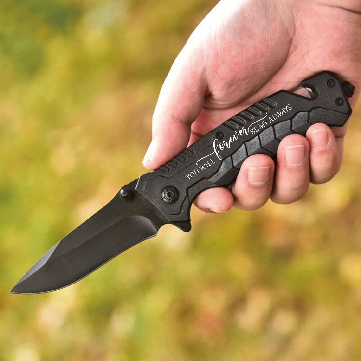 Valentines Day Gift for Husband Men, Everyday Carry Engraved Knife with Wood Box for Him, Father's Day, Anniversary Birthday Gifts ideas for Boyfriend Husband, Outdoor Camping Hunting Knife for Him
