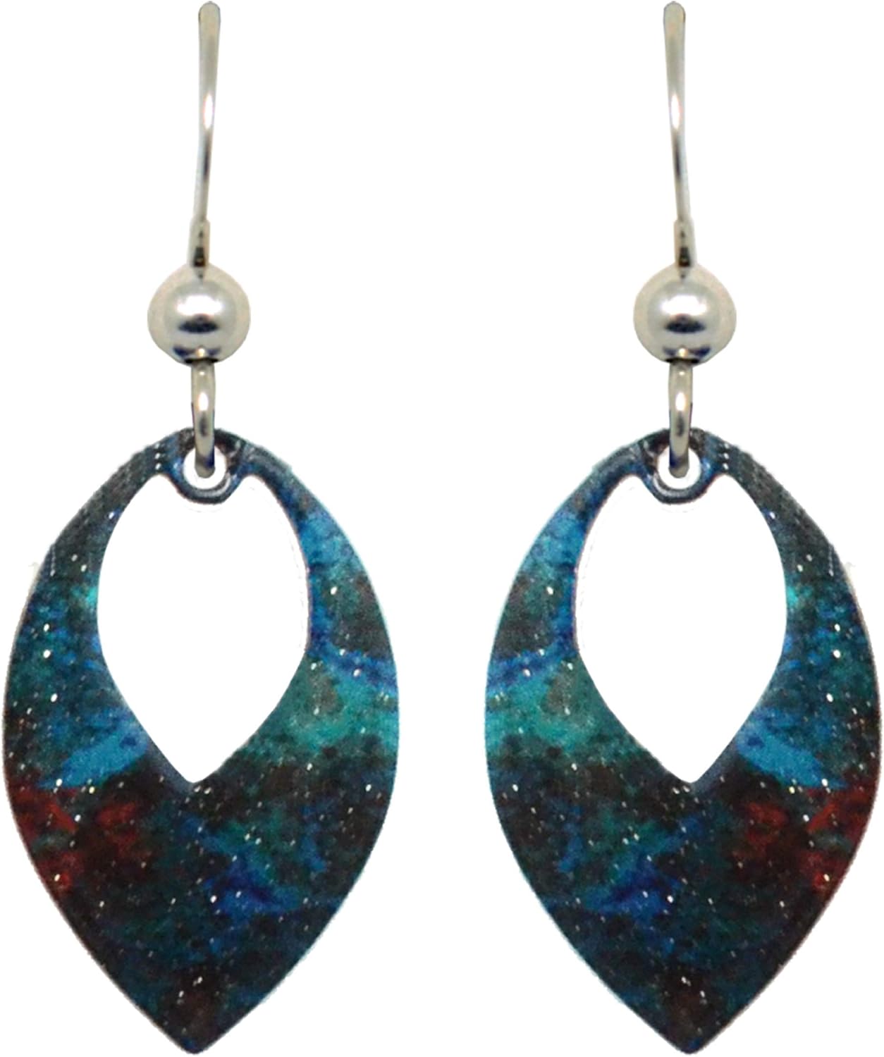 Malachite Open Leaf Earrings, hypoallergenic French hook sterling silver ear wires, made in the USA by d'ears