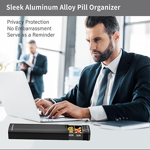 Miniatura 2 de Serfeymi - Pastillero semanal de metal (junta de repuesto), pastillero diario de aluminio para 7 días, organizador de medicamentos de viaje,