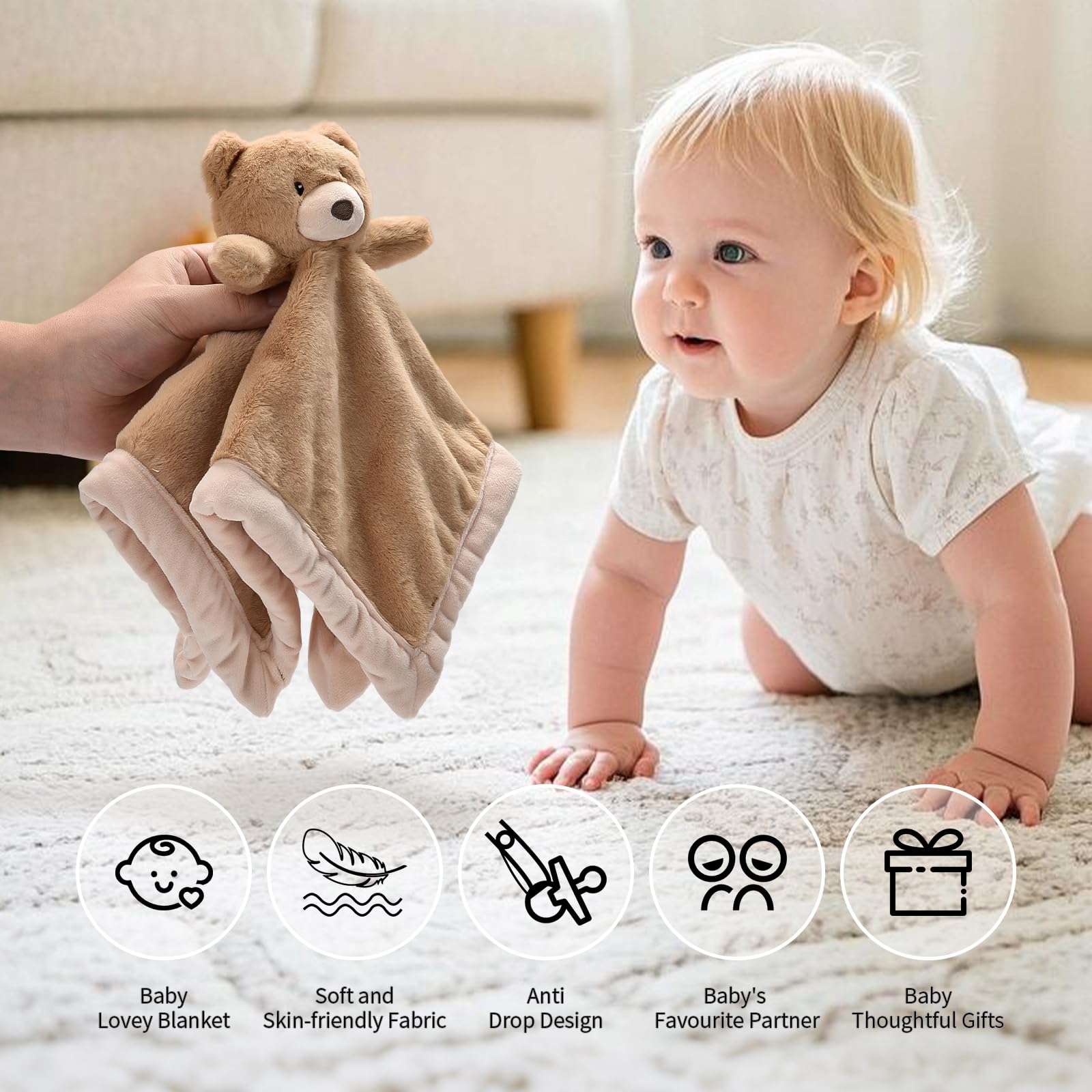 Manta de Seguridad de Oso bebé, Suave para bebés, para niños y niñas recién Nacidos, Manta de Seguridad Neutra con Animal de Peluche, Juguete para acurrucarse