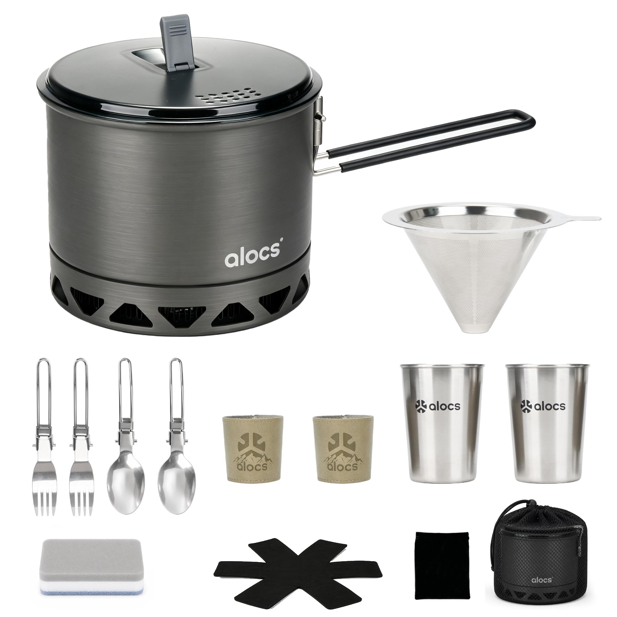 1.4L Camping Pot Set with Heat Exchanger & Coffee Dripper