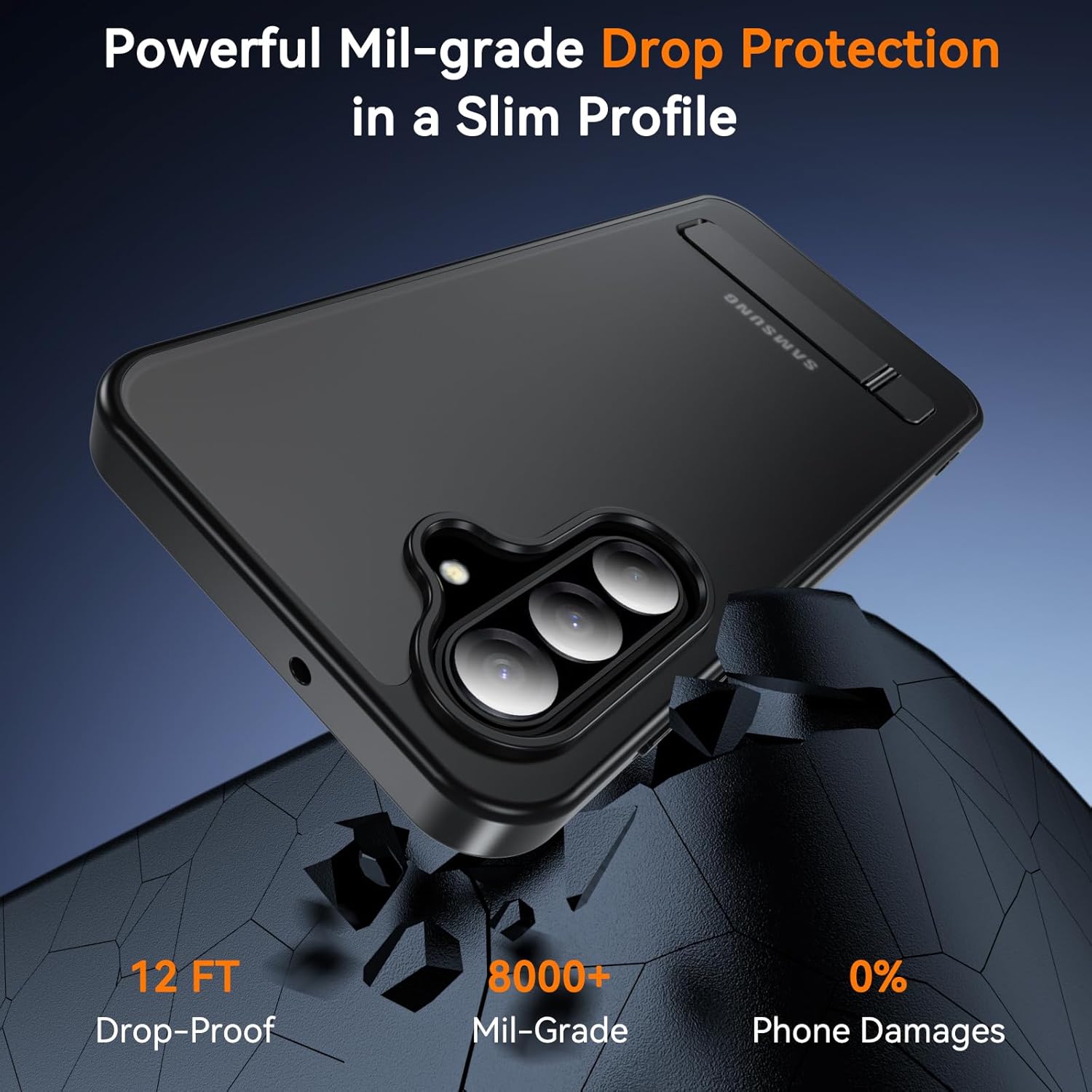 Case for Samsung Galaxy A17 5G Phone Case with Screen Protector and Adjustable Stand, Shockproof Drop Protection Samsung A26 Case, Translucent Matte Back Phone Cover for A17/A26 6.7", Black - Image 6