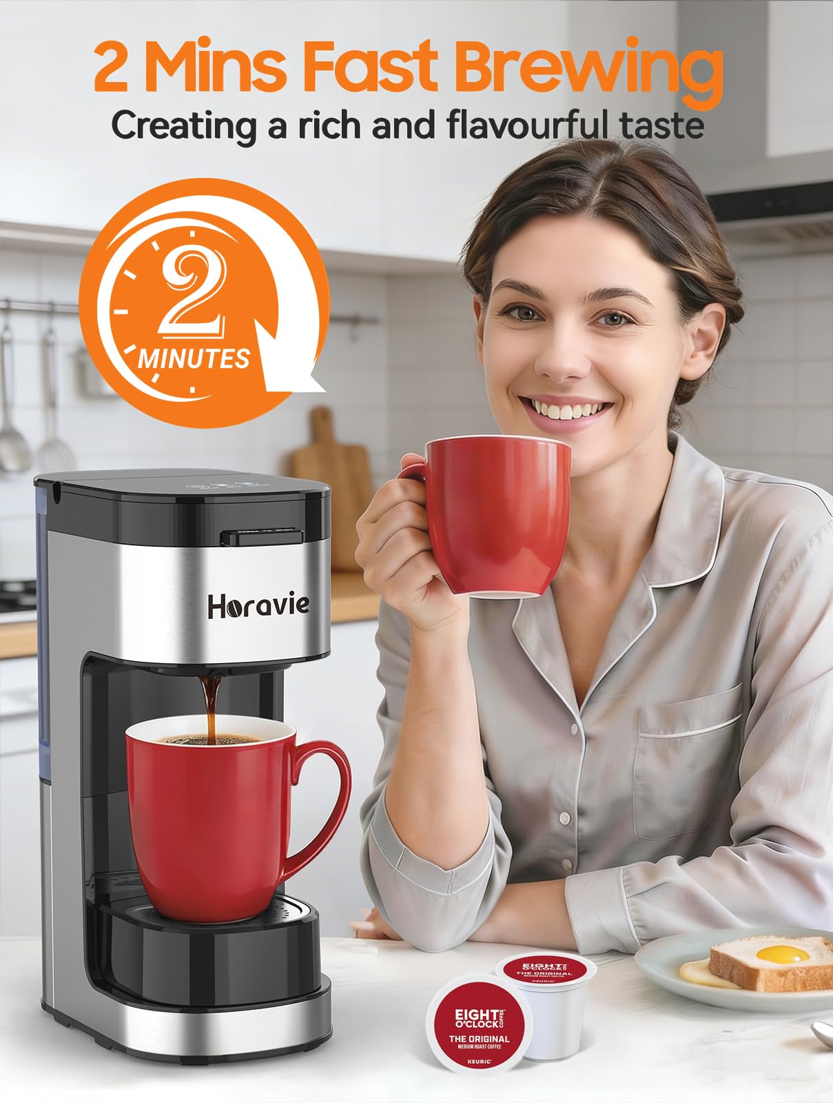Horavie Single Serve Coffee Maker, Hot and Iced Coffee Maker for K Cup and Ground, 6 to 14 Oz Brew Sizes Single Cup Coffee Maker with Descaling Alert, Ideal for Home, Travel, RV and Dorm,Black — view 3