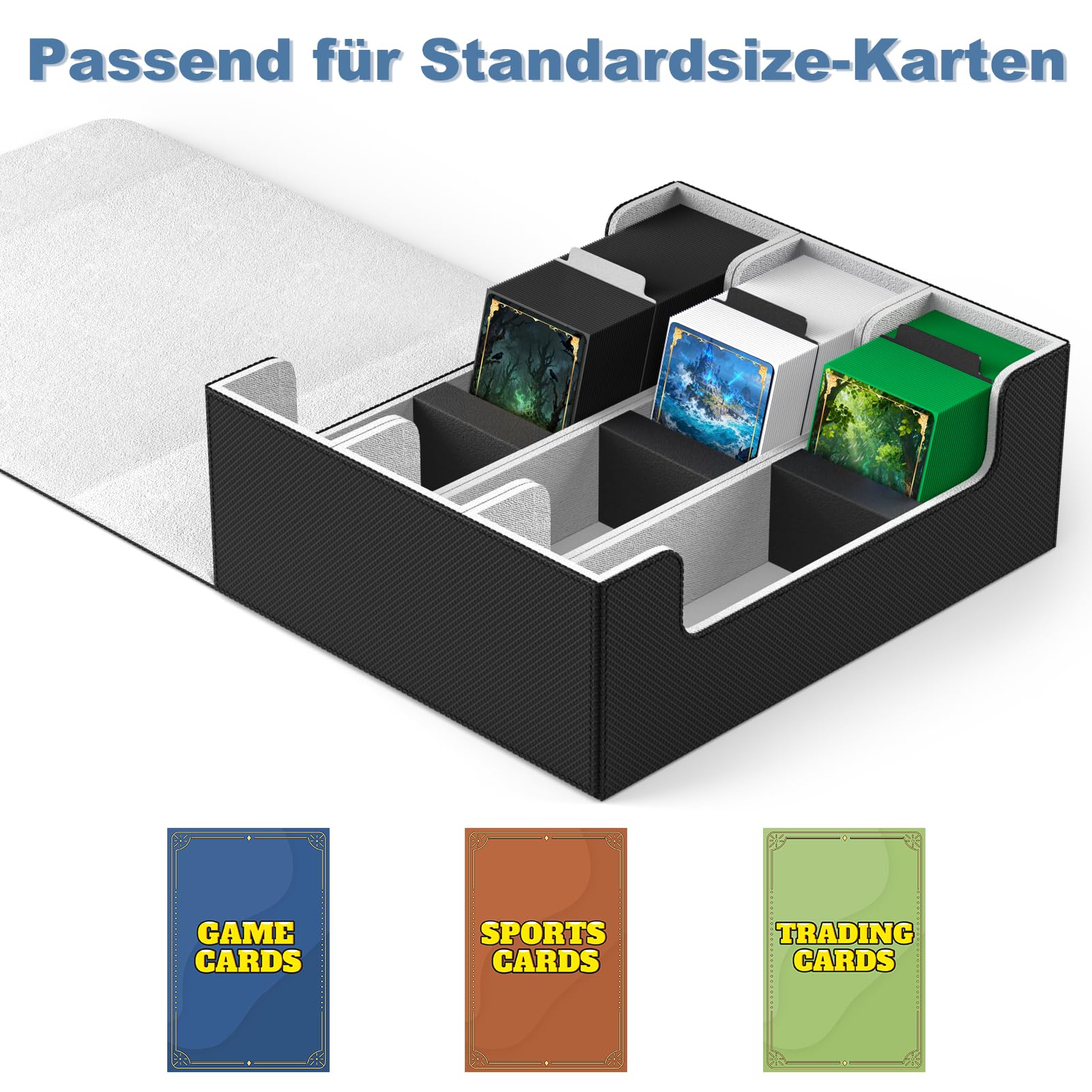 Mlikero Sammelkarten-Aufbewahrungsbox für 1800+ Karten, Magnetische Deck-Box passend für MTG und Sports Karten, Premium Sammelkarten Box Kartenbox mit 10 kompatiblen Kartenteilern