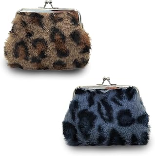 FuninCrea 2 Piezas Mini Monedero Felpa Mujer, Cerradura de Beso Monederos Frases con Patrón de Leopardo, Monedero Pequeño ...