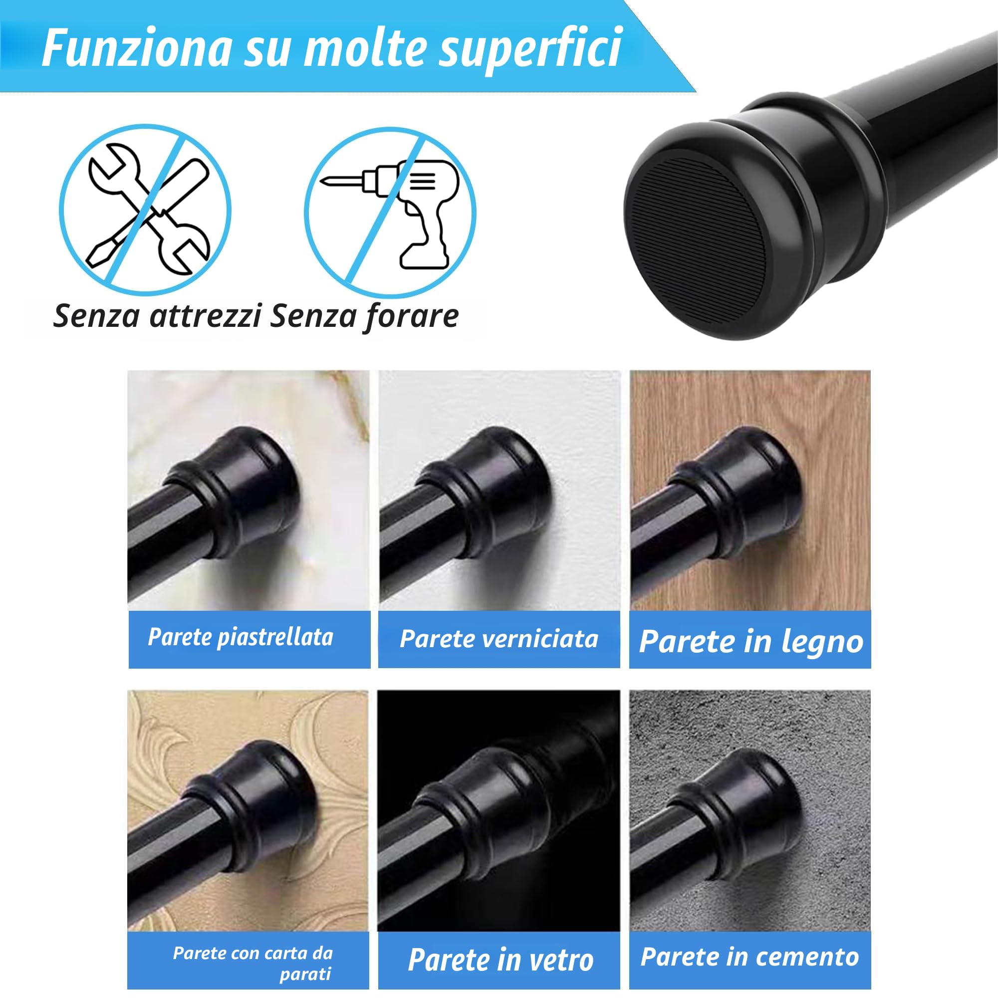 Asta per tende, extra lunga, senza fori, lunghezza 115-410 cm, diametro 32 mm, per bagno, camera da letto, asta per tende, vestiti, bianco, 4 m