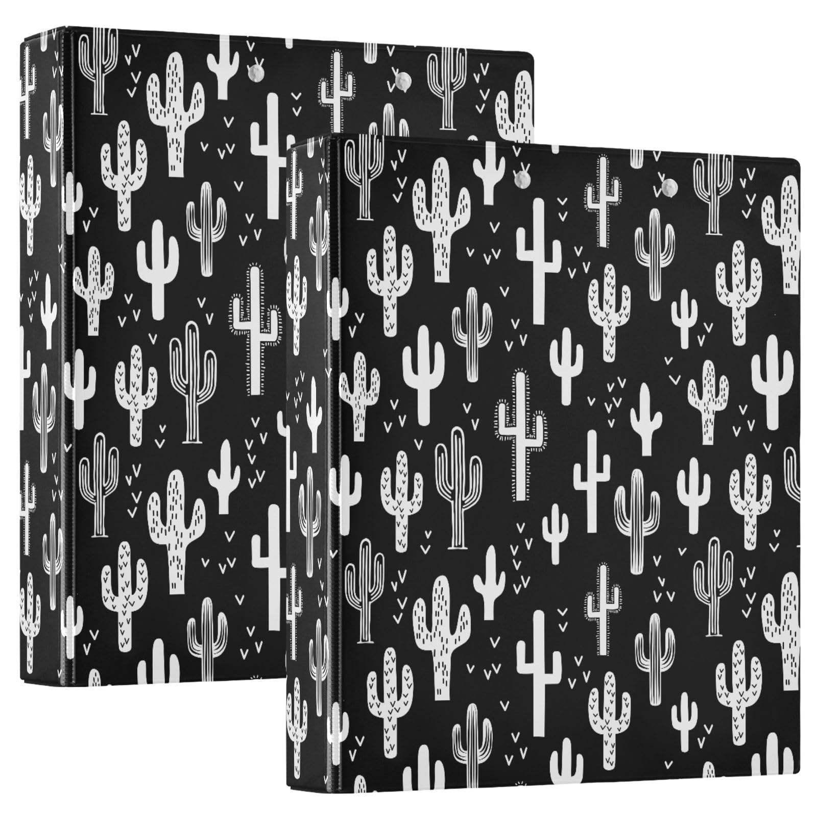 Black and White Fun Western Cactus 3 Ring Binder 1.5" Decorative D-Ring Binder with Clipboard&3 Clear Pockets, Holds 200 Sheets A4 Size Paper