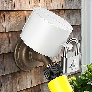 Outdoor Faucet Lock, Water Faucet Lock, Metal Construction with Included Padlock Kit, Prevents Unauthorized Use & Water Theft, Easy to Install, Fits Standard Outdoor Spigots & Garden Faucets, White