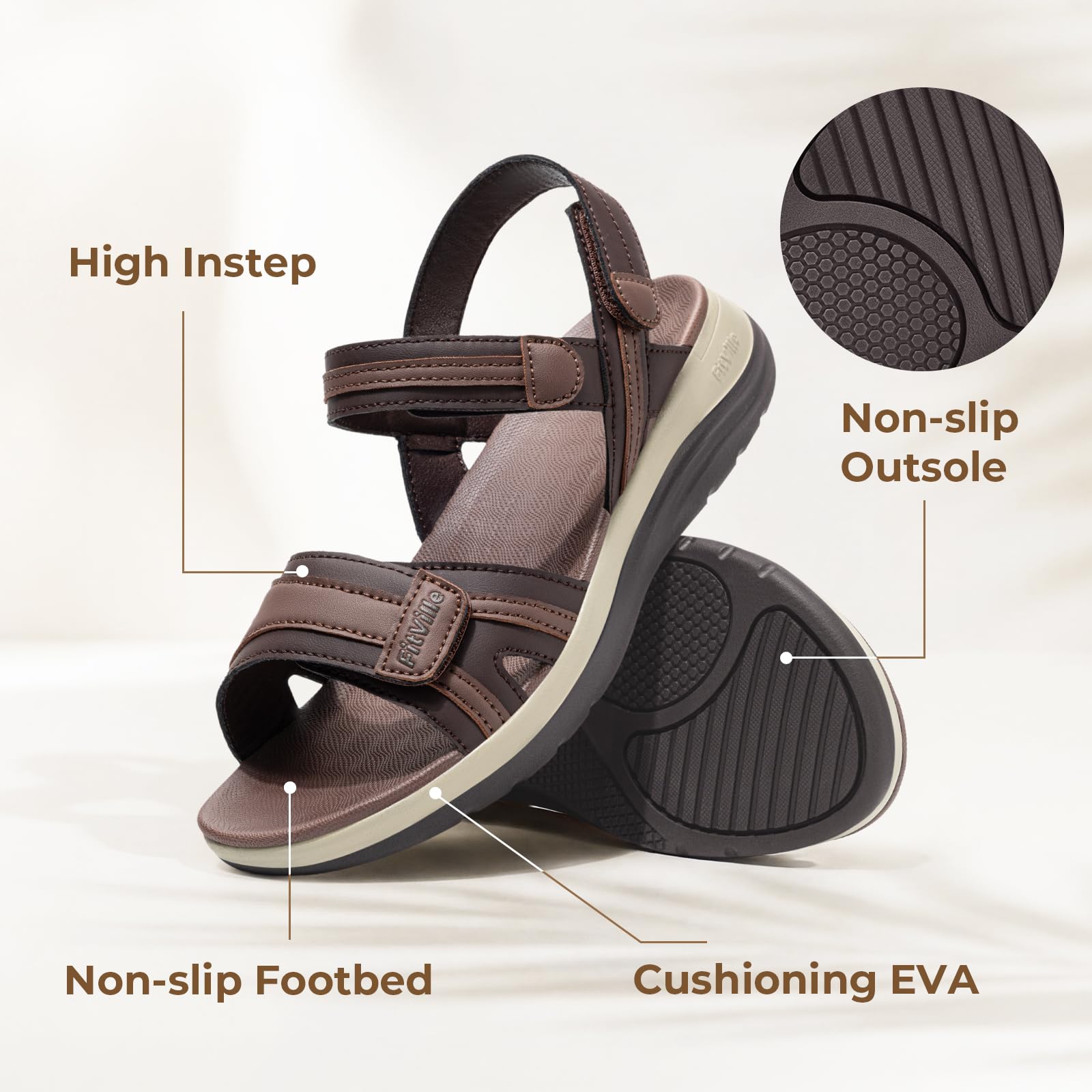 FitVille Sandales Femme Confortable Largeur Extra pour Pieds Enflés - Sandales Ouvertes Légères d'Été - Taille 35.5-42.5 EU