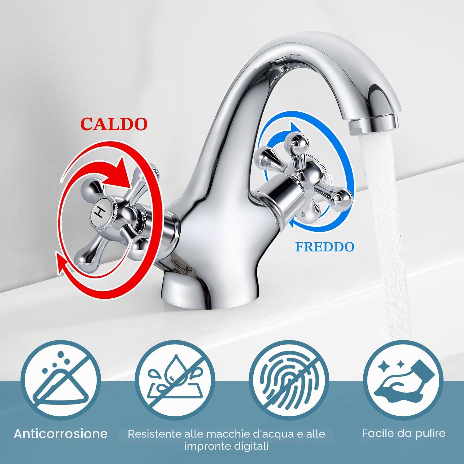 Rubinetto Da Lavandino Retrò, Miscelatore Da Lavandino A Doppia Maniglia, Rubinetto Per Il Lavello Del Bagno, Rubinetteria Da Lavandino Con Acqua Calda E Fredda Disponibile, Cromato