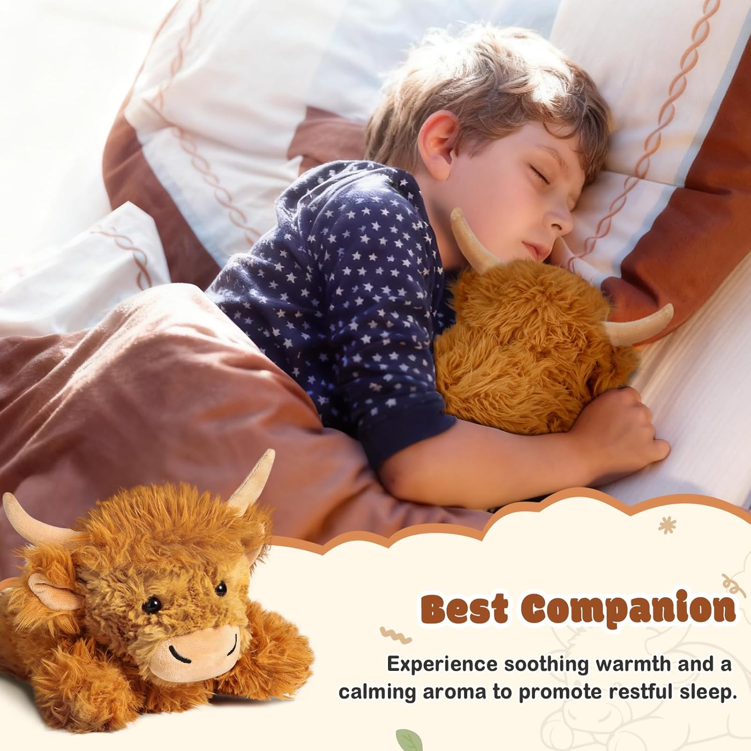 Highland Cow Stuffed Animals with Removable Microwave Heating Pad for Period Cramps Pain, Stress Relief, Weighted Stuffed Animals Lavender Scented Cow Plush for Sooth & Relax, Highland Cow Gifts