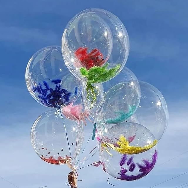 Hileyu 6 Pcs 18 Inch Bobo Balloons Clear Bubble Balloons Stuffing Balloons Round Balloons Fillable Balloons Kit Transparent Balloons Crystal Balloon for Photo Shoot Weeding Birthday Party Decorations