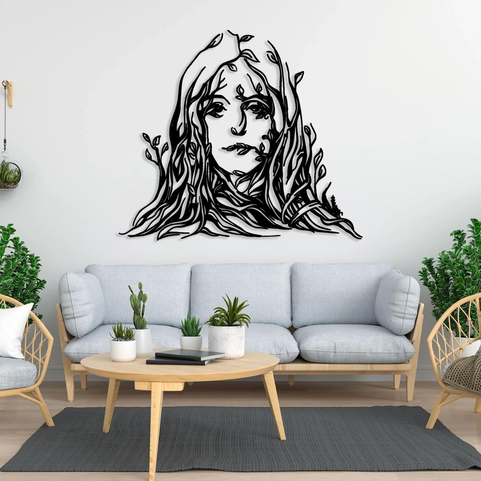 Metall-Wanddeko Baum Frau, Feminine Kunst, Frauenkunst, Frauen, Kunst, Baumdeko, Astdeko, Wohndeko (Weiß, 70 x 60 cm)