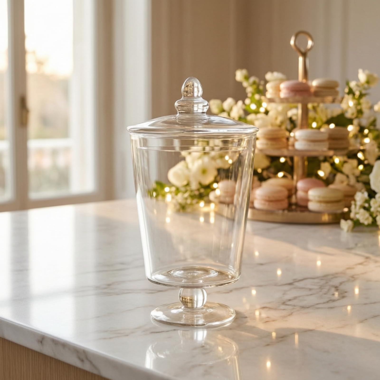 KESOTO Tarro Industrial de Cristal Transparente con Pie de Pedestal y Tapa Ajustable para Organizar Snacks Decoración de Bodas Capacidad, Mediano