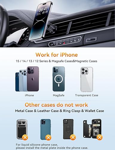 Miniatura 4 de Soporte para automóvil MagSafe - 20 imanes fuertes Soporte magnético para teléfono celular con ventilación de aire, soporte universal para iPhone