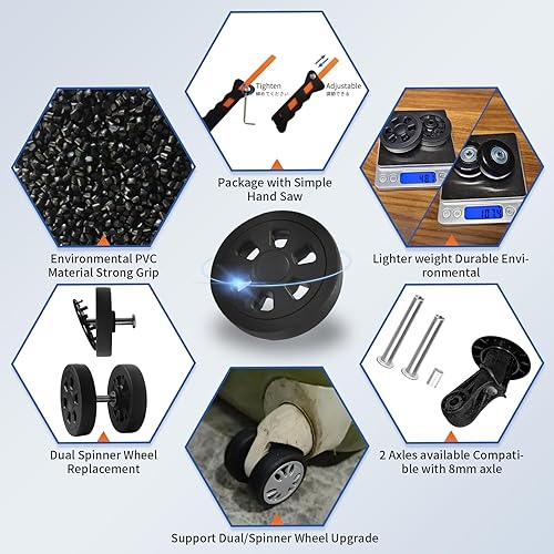 Miniatura 5 de ASUNTOM Juego de reparación de ruedas giratorias de equipaje, 4 piezas, rueda giratoria de 2.4 pulgadas2.362 in, rueda giratoria de 0.59