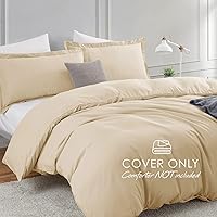 Vista 2 de Hearth & Harbor - Juego de funda de edredón tamaño king color beige crema, 3 piezas, fundas de edredón de felpa doble cepillada con cierre de botón