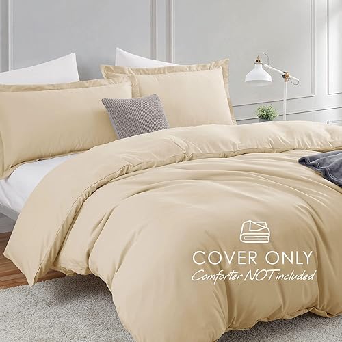Miniatura 2 de Hearth & Harbor - Juego de funda de edredón tamaño king color beige crema, 3 piezas, fundas de edredón de felpa doble cepillada con cierre de botón,