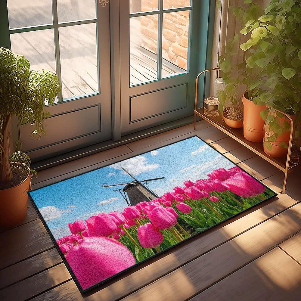 Paillasson tulipes roses petit tapis de bienvenue 50x80 pour déco chambre enfant