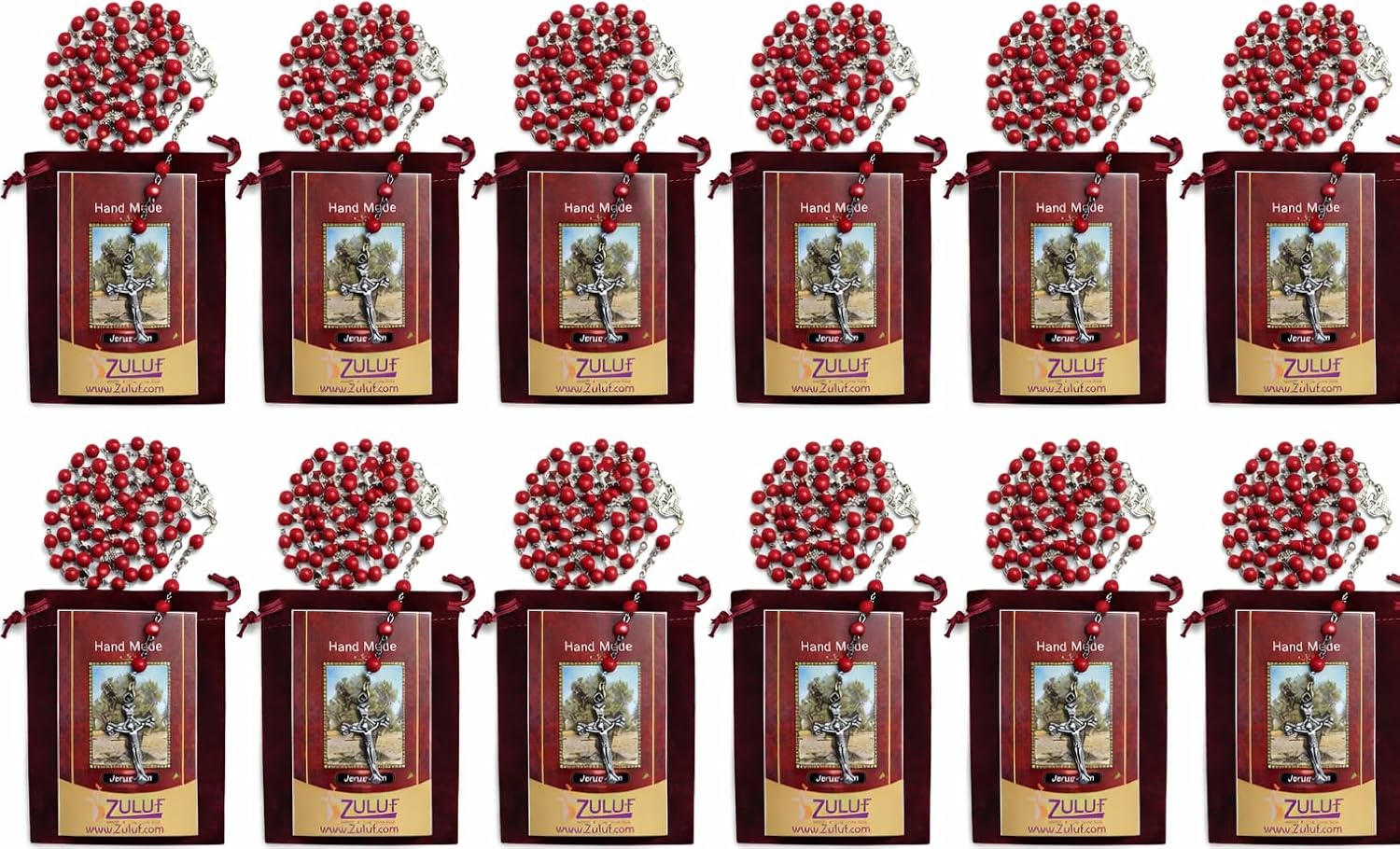 Zuluf 12 Pack Rose Petal Rosaries, Scented Catholic Prayer Beads, Unisex, Zinc, Wood, Bulk Floral Christian Set