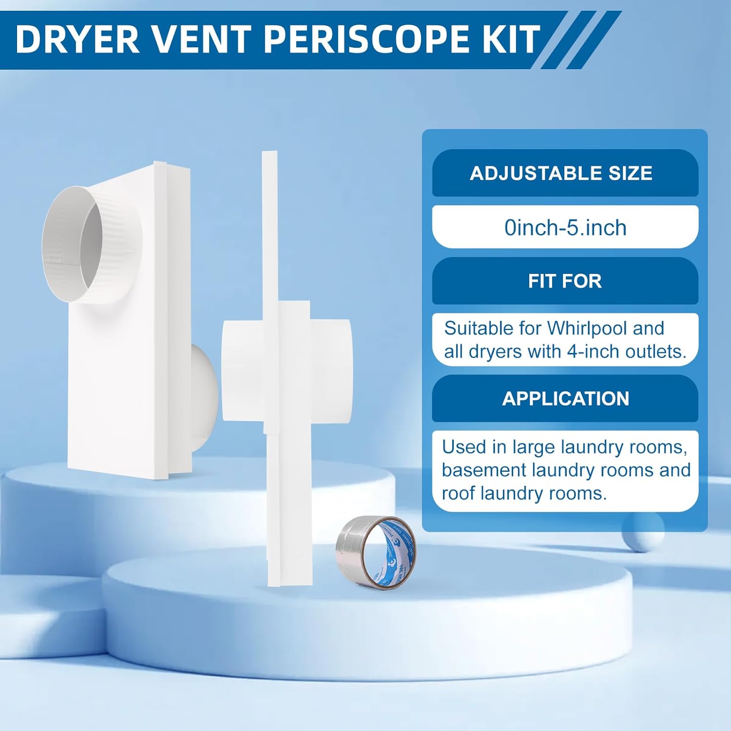 OEM Upgraded 84049 Adjustable 0-5 Periscope Dryer Vent Kit, telescoping dryer vent, Stainless Dryer Vent Periscope for Tight Space, 4in Dryer Vent Duct Hose Pipe Adapter
