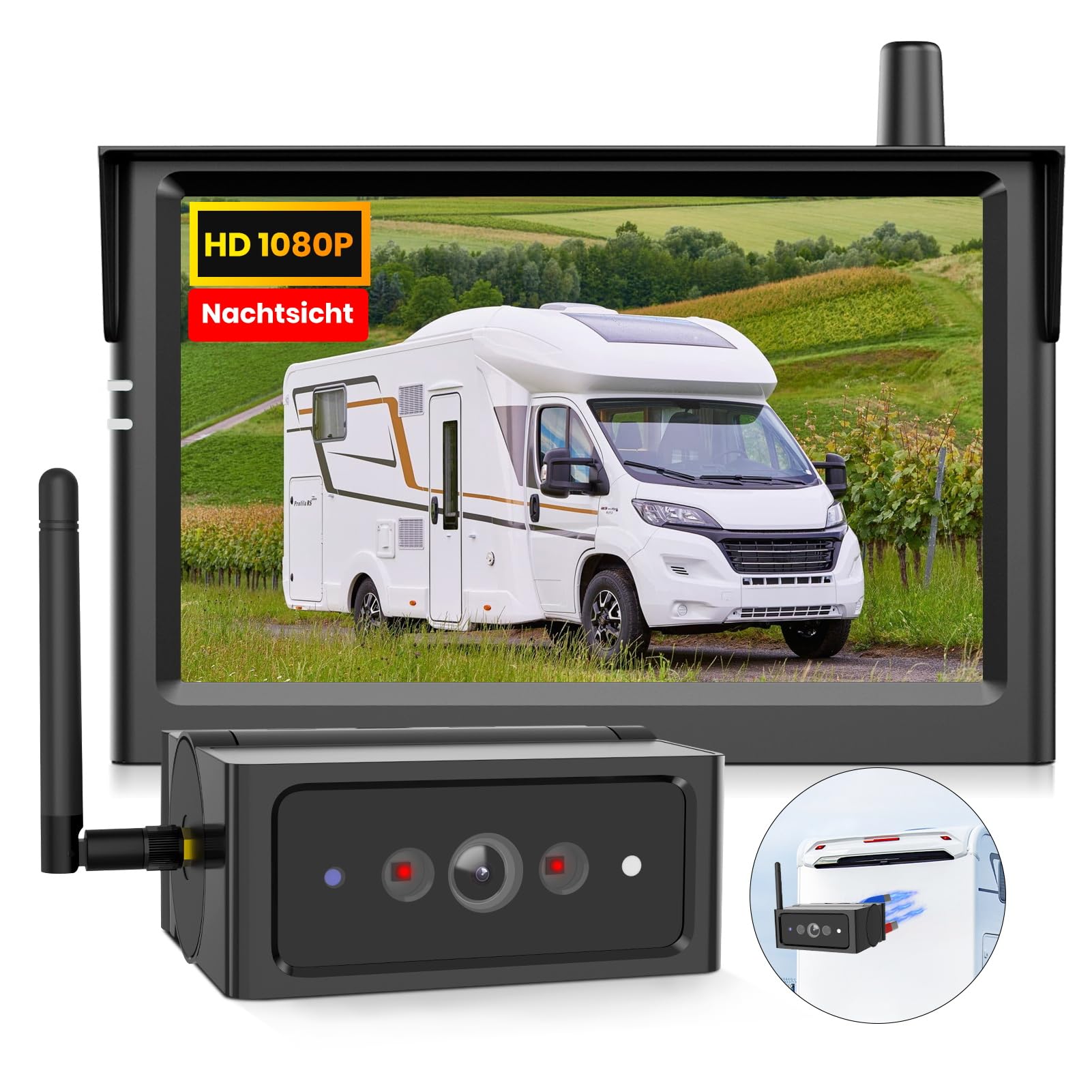 AUTO-VOX Magnetic Wireless Reversing Camera, Wide Angle Parking Aid with 5 Inch Monitor, 1080P IR Night Vision IP69K Waterproof Reversing Cameras for Motorhome, Caravan, Trailers (S4B)