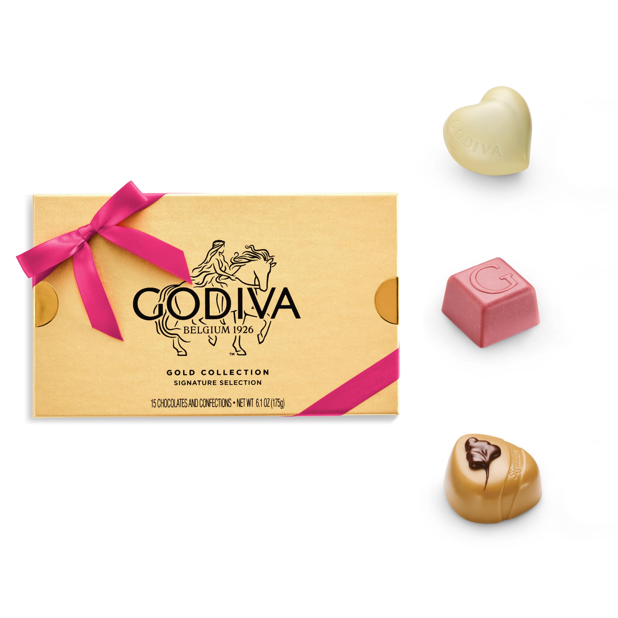 Godiva Gold Assorted Chocolate Gift Box, Belgian Dark & Milk Chocolates with Pralinés, Ganaches & Caramels, Gourmet Gift for Mother's Day, Kosher, Azalea Pink Ribbon,15 Pc: 18 Pieces Pink Ribbon Gold Collection