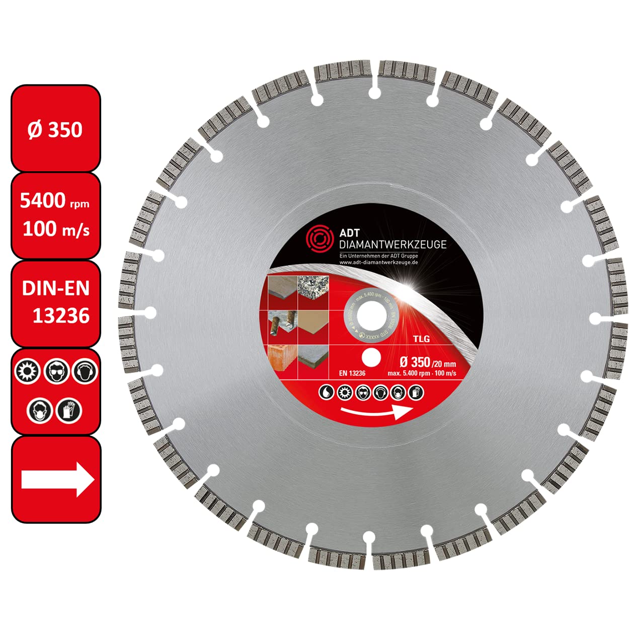 Diamante Piezas Premium Diámetro 350/20,0 mm orificio para amierten hormigón, piedra natural y artificial, cerámica, construcción material con 10 mm Segmento turbo