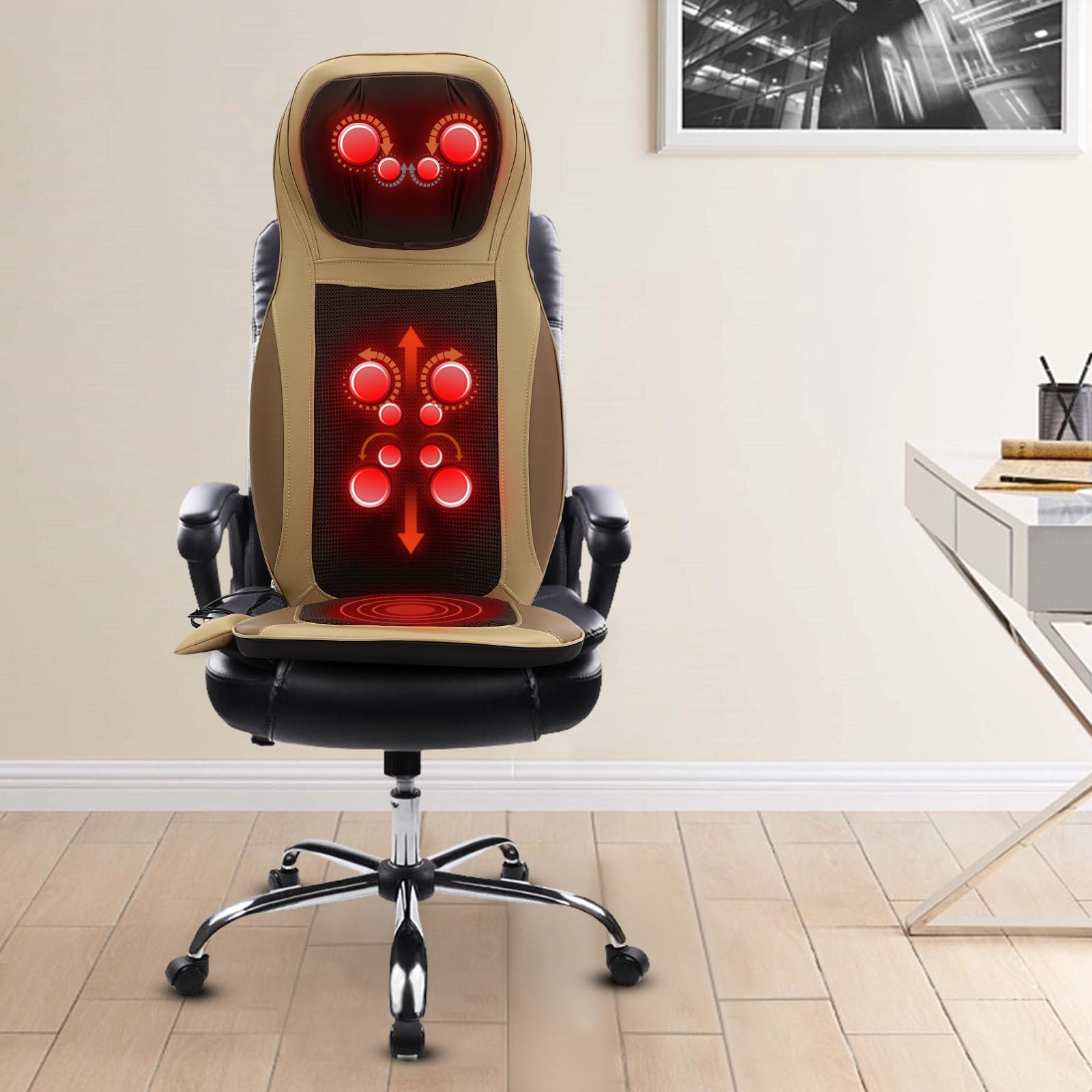 Massagesitzauflage Shiatsu Massageauflage Rückenmassage und Nackenmassage mit Heizfunktion Multifunktions Massagematte für Hause Büro