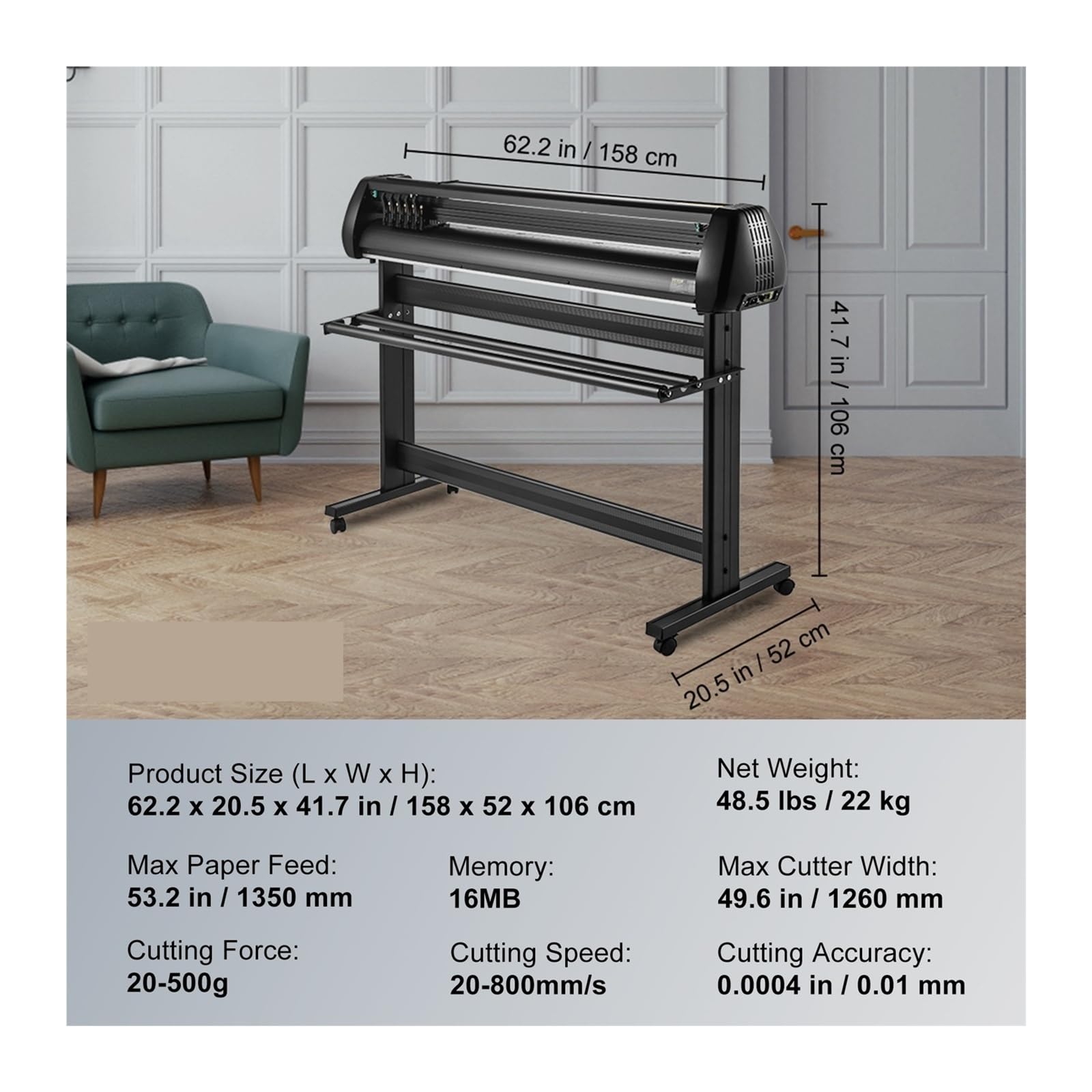 Máquina cortadora de vinilo, plotter corte 53 pulgadas, eje rodillo acero 400 pulgadas/10 m, velocidad y fuerza ajustables, kit impresora DIY Para principiantes bricolaje