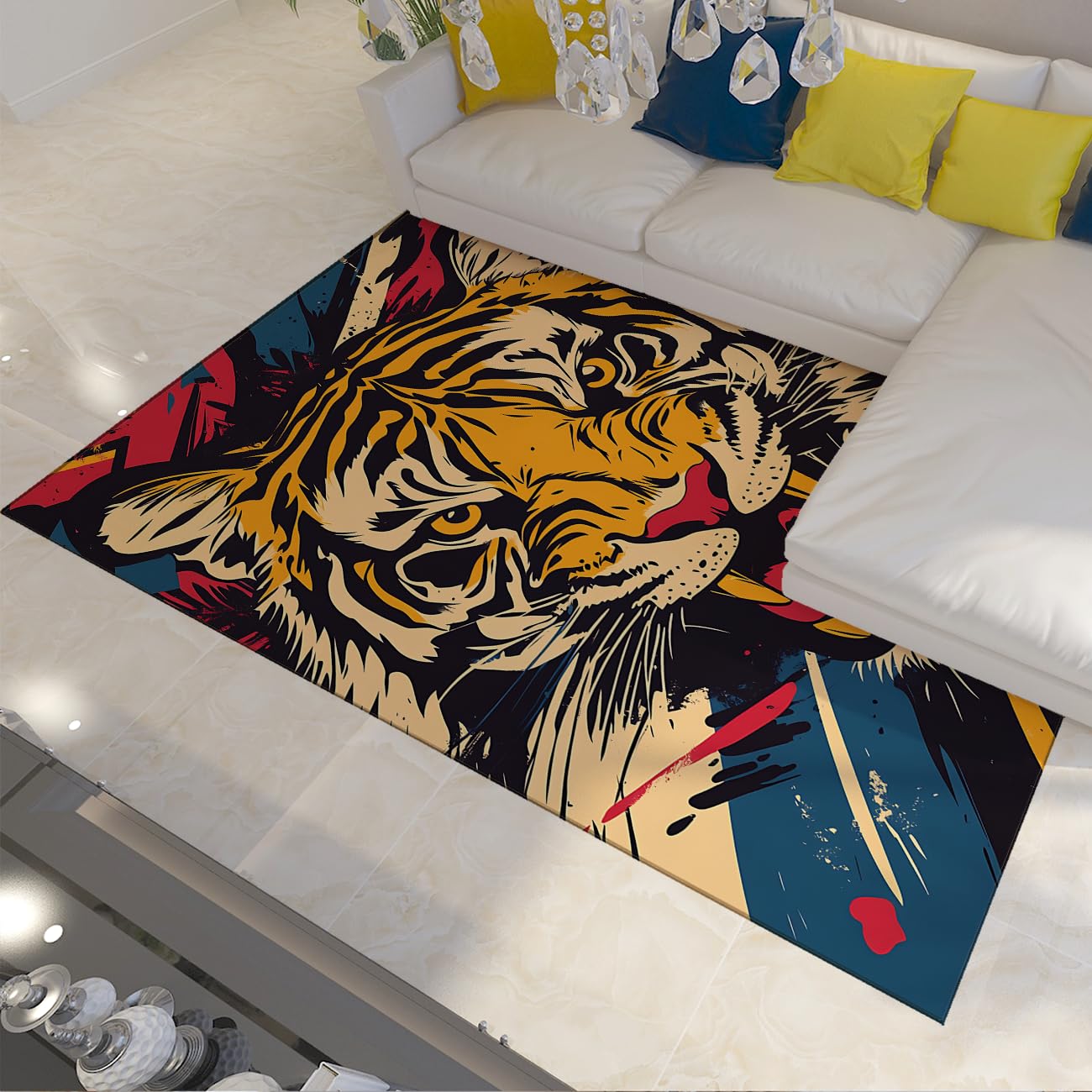 Tapis design anime lavable et antidérapant grand format 200x300 pour un salon style graffiti