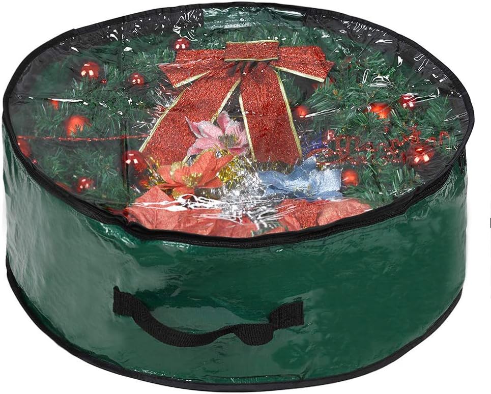 Propik Christmas Wreath Storage Bag 30" - Garland Holiday Container with Clear Window - Tear Resistant Fabric - 30" X 30" X 8" (Green)