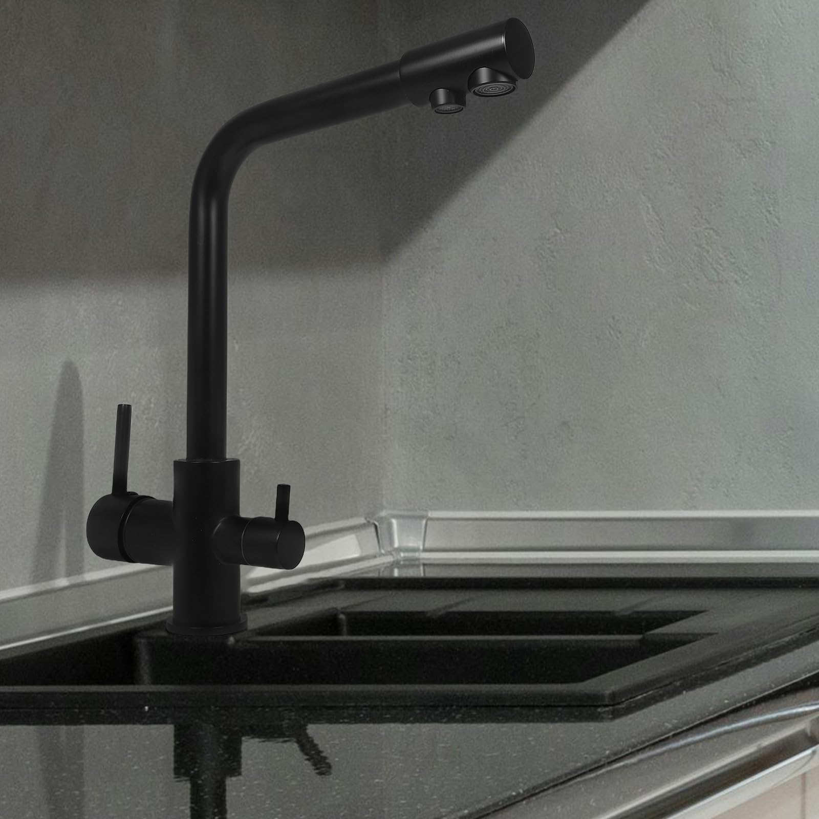 Grifo de Cocina de Dos Manijas Negro de Cobre para Fregadero